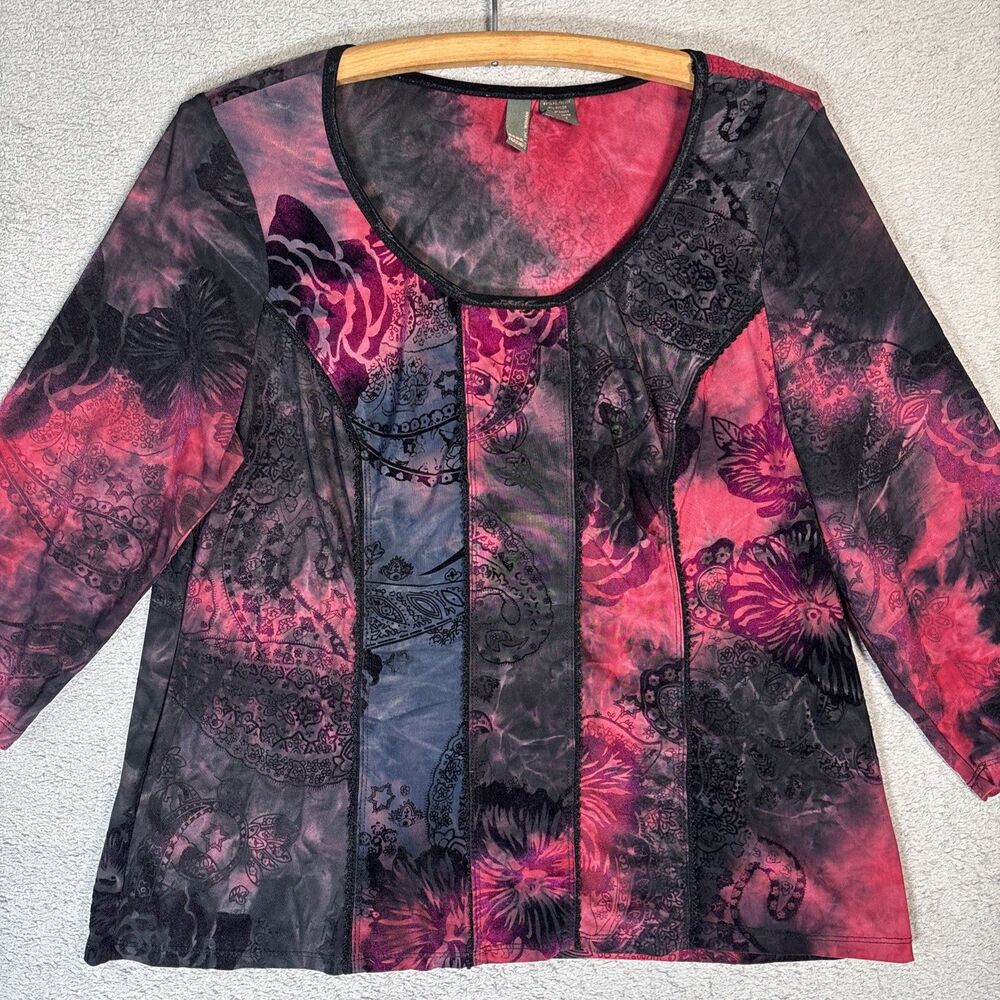 Serenade Top Women’s Size 1X Black Red Fairy Grunge Goth Vamp Tie Dye Whimsigoth - Picture 2 of 14